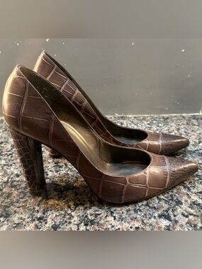 Stuart Weitzman Brown Croc Pointed Pumps Size 10